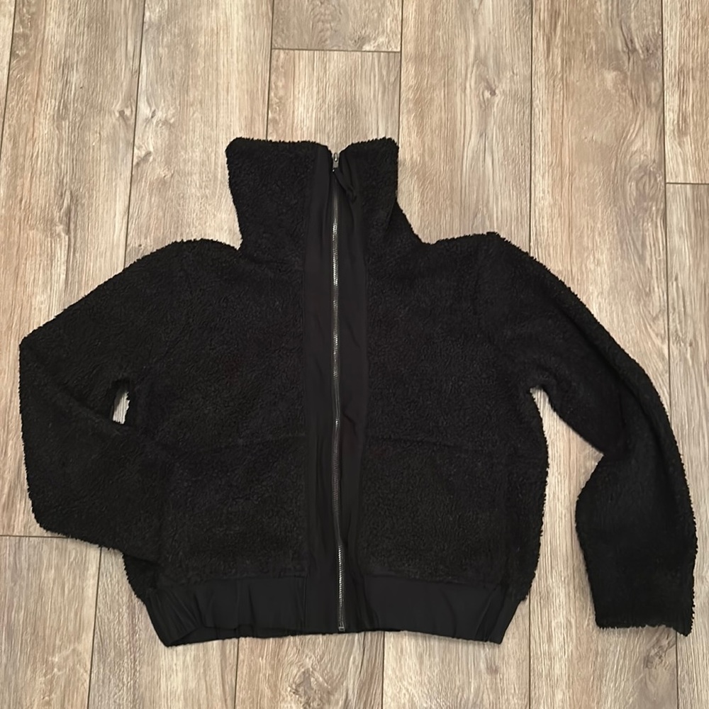 Sherpa bomber jacket with high collar zip front super soft lining front pockets